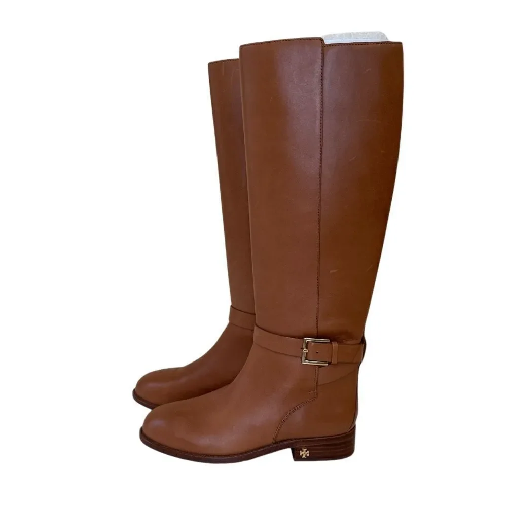 TORY BURCH Brooke Riding Boot Tan Calf Leather NEW - Picture 3 of 13